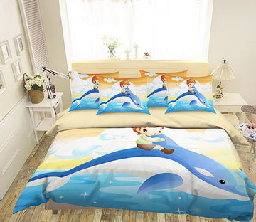 3D Riding Dolphin Kid 236 Bed Pillowcases Quilt Wallpaper AJ Wallpaper 
