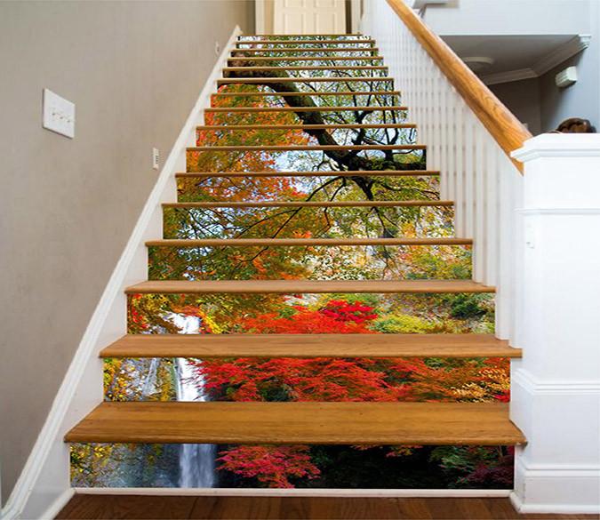 3D Mountain Color Trees Waterfall 1173 Stair Risers Wallpaper AJ Wallpaper 