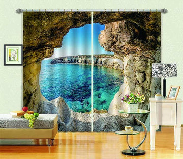 3D Cave Sea Scenery 755 Curtains Drapes Wallpaper AJ Wallpaper 