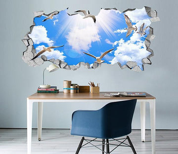 3D Blue Sky Doves 137 Broken Wall Murals Wallpaper AJ Wallpaper 