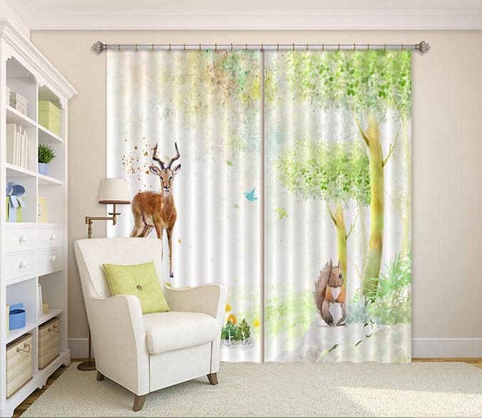 3D Trees Animals 117 Curtains Drapes