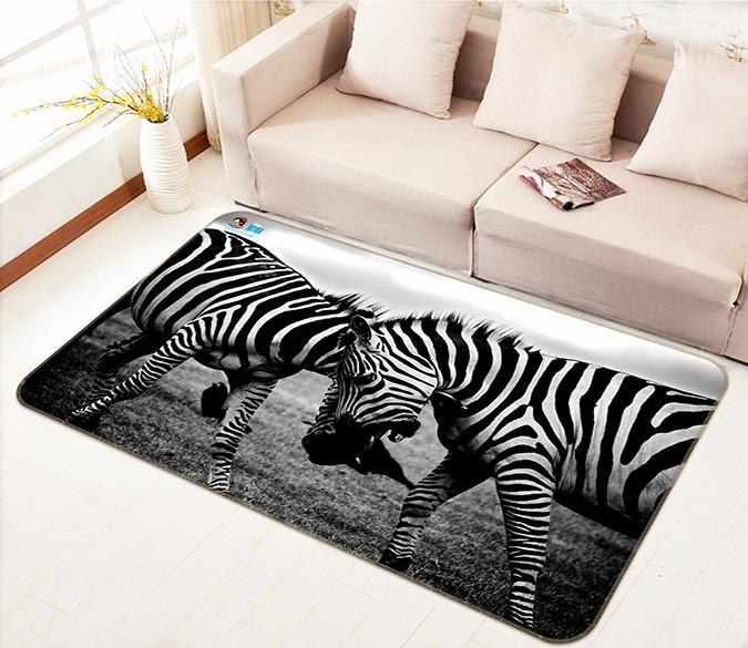 3D Fighting Zebras 256 Non Slip Rug Mat Mat AJ Creativity Home 