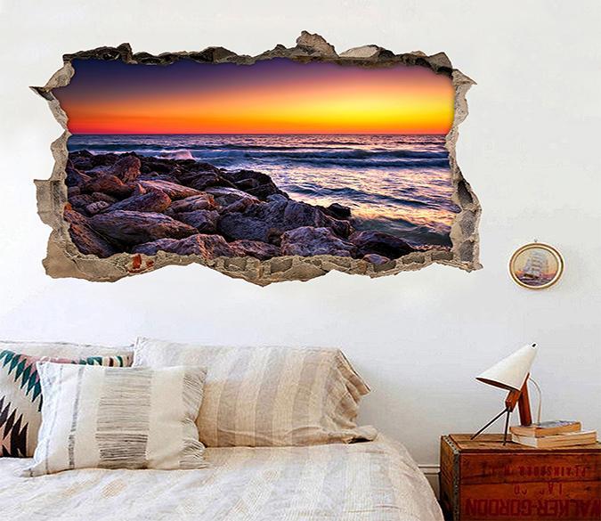 3D Pretty Sea Sunset 185 Broken Wall Murals Wallpaper AJ Wallpaper 