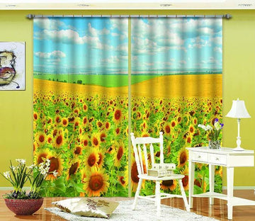 3D Sunflowers Field Scenery 728 Curtains Drapes Wallpaper AJ Wallpaper 