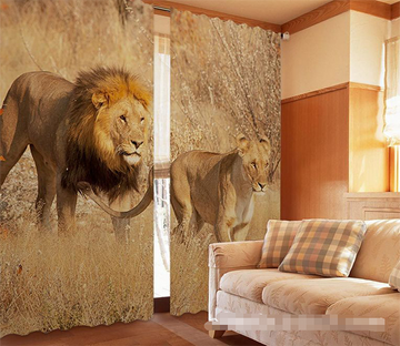 3D Wilderness Lion Couple 1026 Curtains Drapes Wallpaper AJ Wallpaper 