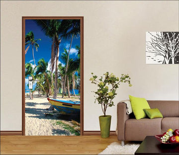 3D Beach Boats Trees 58 Door Mural Wallpaper AJ Wallpaper 