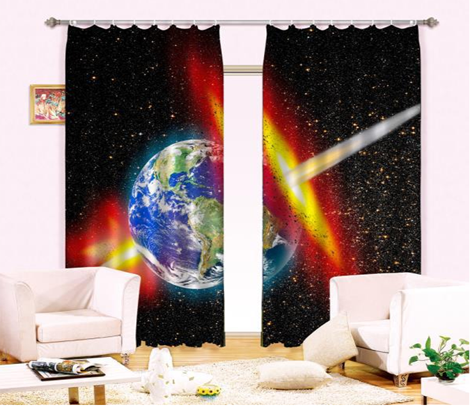 3D Earth Falling Meteorite 1013 Curtains Drapes Wallpaper AJ Wallpaper 