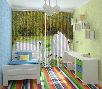 3D Pond White Swans 697 Curtains Drapes Wallpaper AJ Wallpaper 