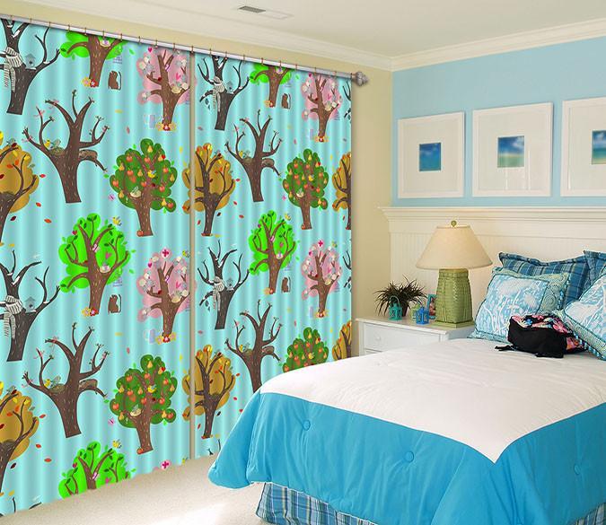 3D Trees Animals Pattern 561 Curtains Drapes Wallpaper AJ Wallpaper 