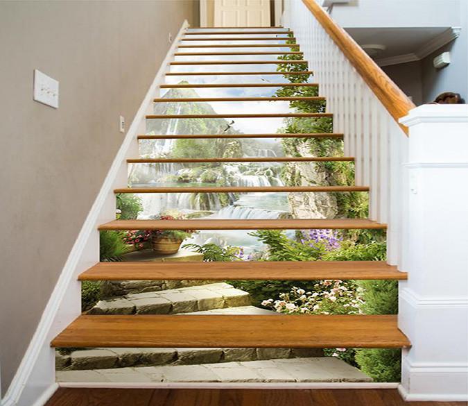 3D Mountain Waterfalls 1483 Stair Risers Wallpaper AJ Wallpaper 