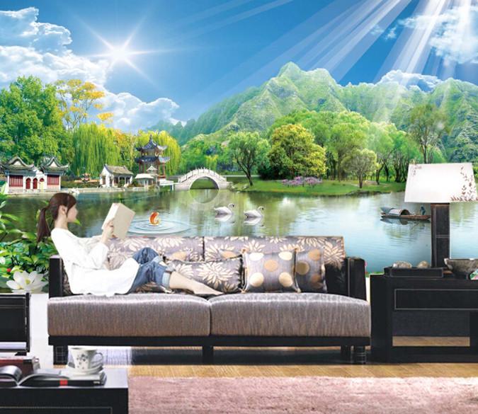 3D Pond And Sunshine Forest Wallpaper AJ Wallpaper 1 