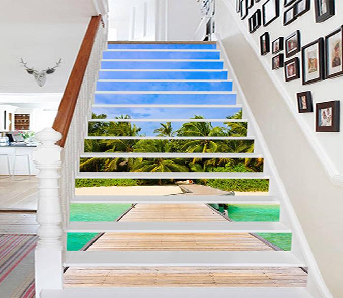 3D Sea Wood Bridge 950 Stair Risers Wallpaper AJ Wallpaper 