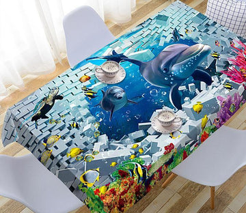 3D Ocean Bricks Dolphins 445 Tablecloths Wallpaper AJ Wallpaper 