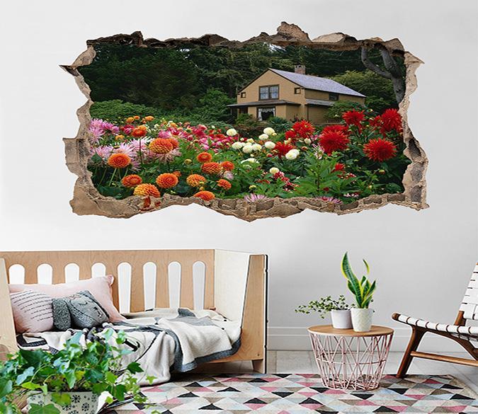 3D Villa Garden Flowers 006 Broken Wall Murals Wallpaper AJ Wallpaper 