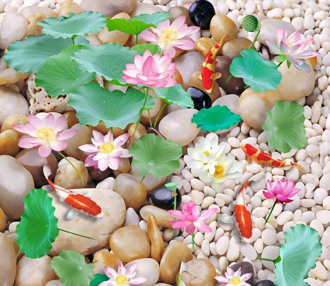 3D Pebbles And Lotus Floor Mural Wallpaper AJ Wallpaper 2 