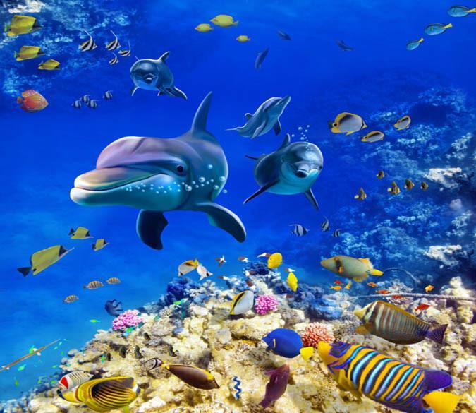 3D Dancing Fishes Floor Mural Wallpaper AJ Wallpaper 2 