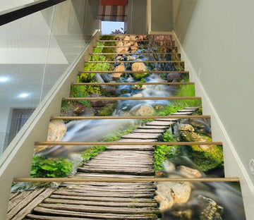 3D River Wood Bridge 789 Stair Risers Wallpaper AJ Wallpaper 