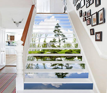 3D Lakeside Green Trees 750 Stair Risers Wallpaper AJ Wallpaper 