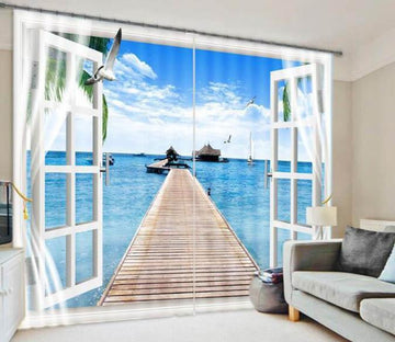 3D Window Sea Scenery 908 Curtains Drapes Wallpaper AJ Wallpaper 