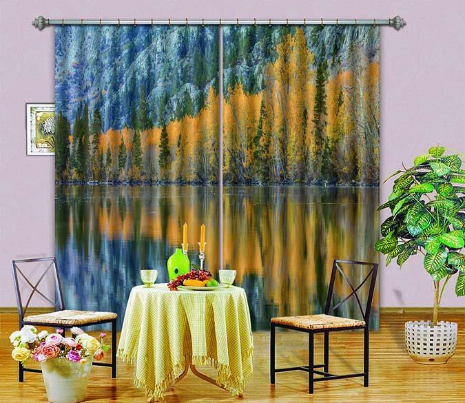 3D Lake Orange Forest 366 Curtains Drapes Wallpaper AJ Wallpaper 
