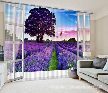 3D Window Flowers Field 1319 Curtains Drapes Wallpaper AJ Wallpaper 