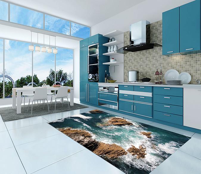 3D Sea Stone Island Kitchen Mat Floor Mural Wallpaper AJ Wallpaper 