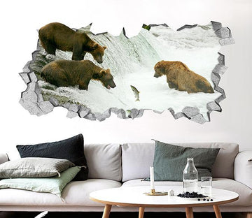 3D River Bear Fish 035 Broken Wall Murals Wallpaper AJ Wallpaper 