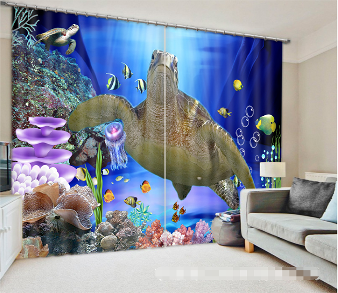 3D Seabed Turtle 1277 Curtains Drapes Wallpaper AJ Wallpaper 