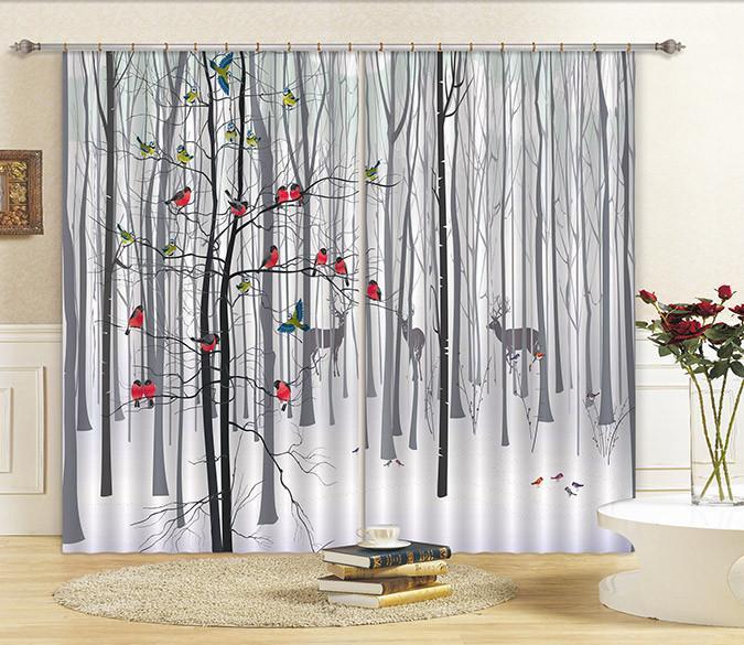 3D Bare Trees Animals 501 Curtains Drapes Wallpaper AJ Wallpaper 