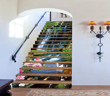 3D Natural Waterfall Lake Animals 1364 Stair Risers Wallpaper AJ Wallpaper 