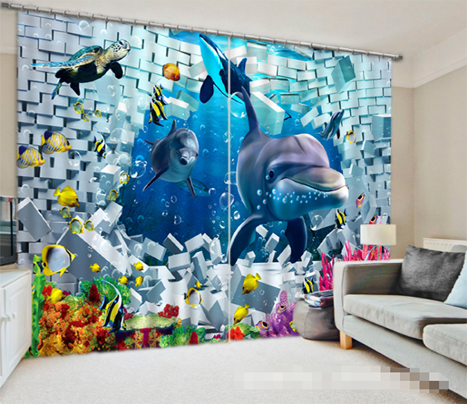3D Ocean World Bricks 1254 Curtains Drapes Wallpaper AJ Wallpaper 