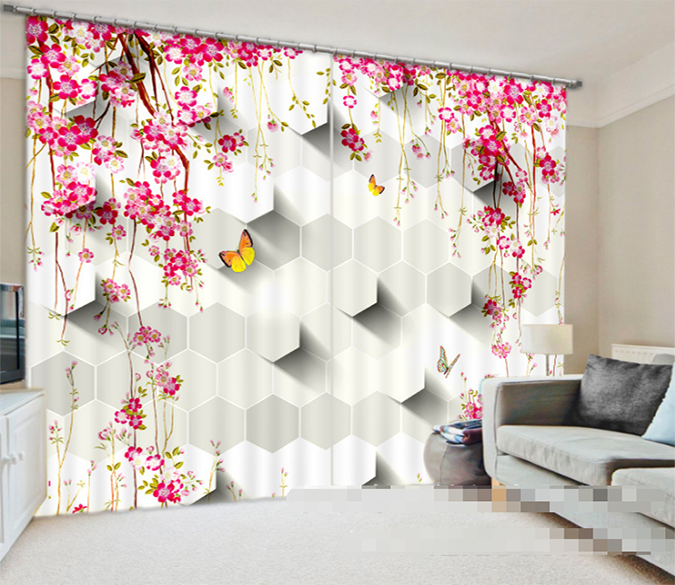 3D Flowers Butterflies Pattern 946 Curtains Drapes Wallpaper AJ Wallpaper 