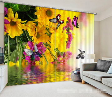 3D Colored Flowers Butterflies 1046 Curtains Drapes Wallpaper AJ Wallpaper 