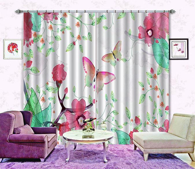 3D Flowers Butterflies 539 Curtains Drapes Wallpaper AJ Wallpaper 