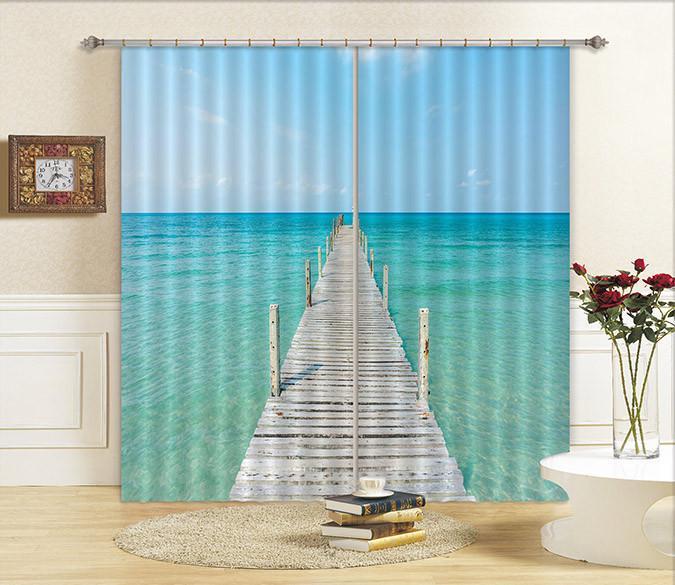 3D Sea Wood Bridge 523 Curtains Drapes Wallpaper AJ Wallpaper 