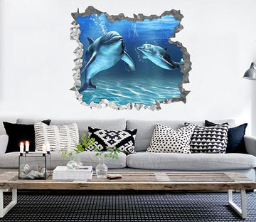 3D Sea Dolphins 196 Broken Wall Murals Wallpaper AJ Wallpaper 