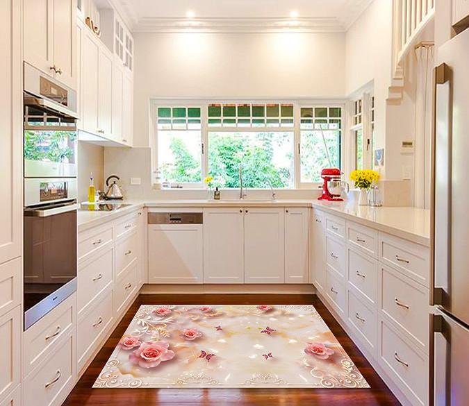 3D Flowers And Butterflies Kitchen Mat Floor Mural Wallpaper AJ Wallpaper 
