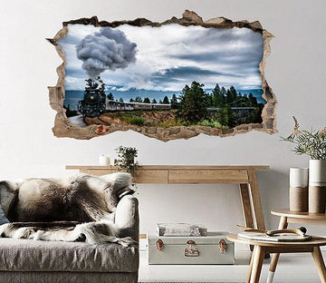3D Smoky Train 003 Broken Wall Murals Wallpaper AJ Wallpaper 