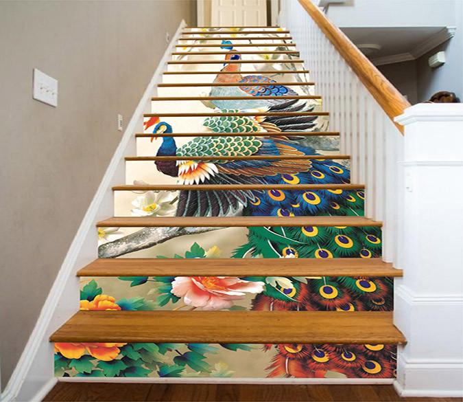 3D Flowers And Peacocks 1274 Stair Risers Wallpaper AJ Wallpaper 