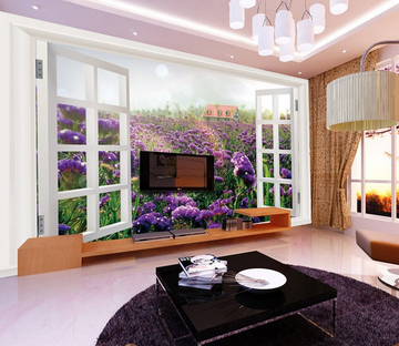 Window Purple Flowers Field Wallpaper AJ Wallpaper 