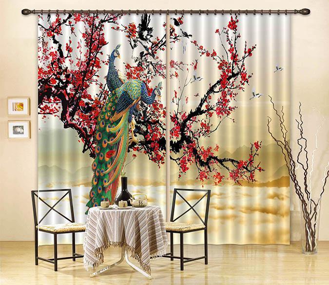 3D Plum Flowers Peacocks 142 Curtains Drapes Wallpaper AJ Wallpaper 