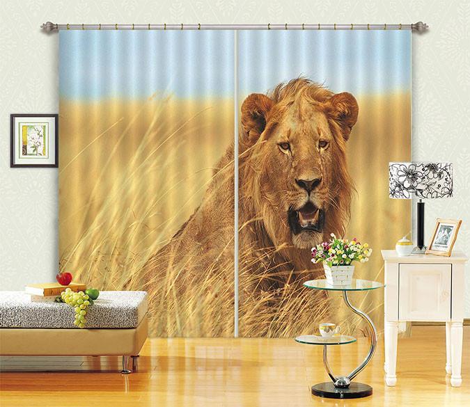 3D Grassland Lion Curtains Drapes Wallpaper AJ Wallpaper 