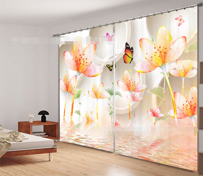 3D Flowers And Flying Butterflies 2187 Curtains Drapes Wallpaper AJ Wallpaper 