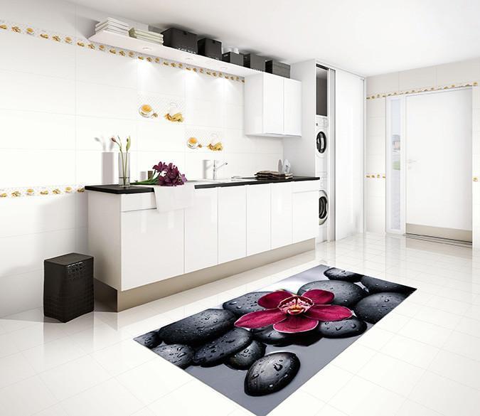 3D Stones And Flower 17 Kitchen Mat Floor Mural Wallpaper AJ Wallpaper 