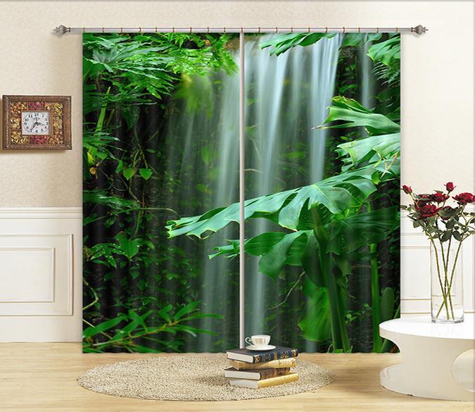 3D Waterfall Green Plants 44 Curtains Drapes Wallpaper AJ Wallpaper 