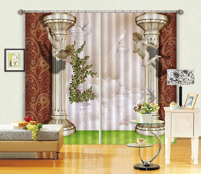 3D Pillars Flying Angels Curtains Drapes Wallpaper AJ Wallpaper 