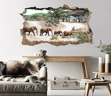 3D Trekking Elephants 008 Broken Wall Murals Wallpaper AJ Wallpaper 