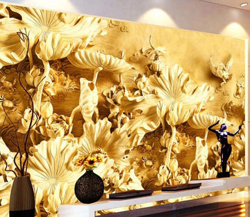 Golden Lotus Pond Wallpaper AJ Wallpaper 