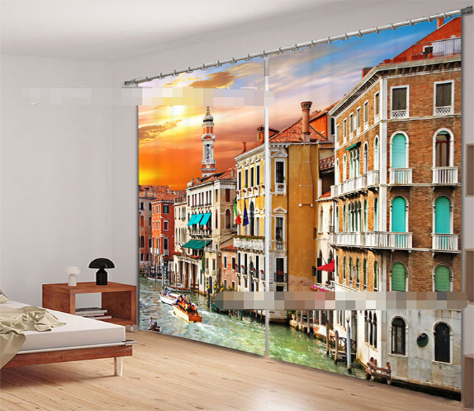 3D Venice Sunset Scenery 2223 Curtains Drapes Wallpaper AJ Wallpaper 