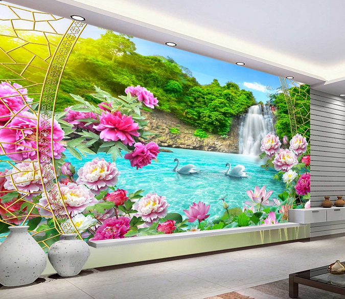 Waterfall Lake Scenery Wallpaper AJ Wallpaper 